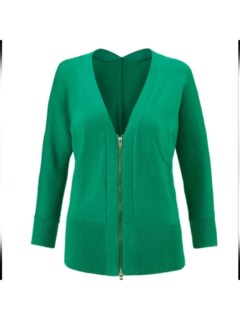 Cabi 5142 Womens Emerald Green Zip Front Banner Sweater Cardigan Size Medium M